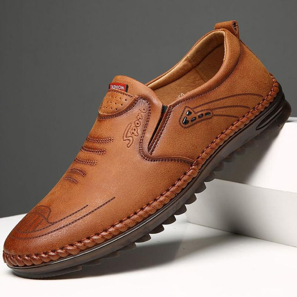 (khaki, 40) Leather Shoes Man Men Fashion Summer Breathable Shoes Men&apos;s Business Leather Shoes