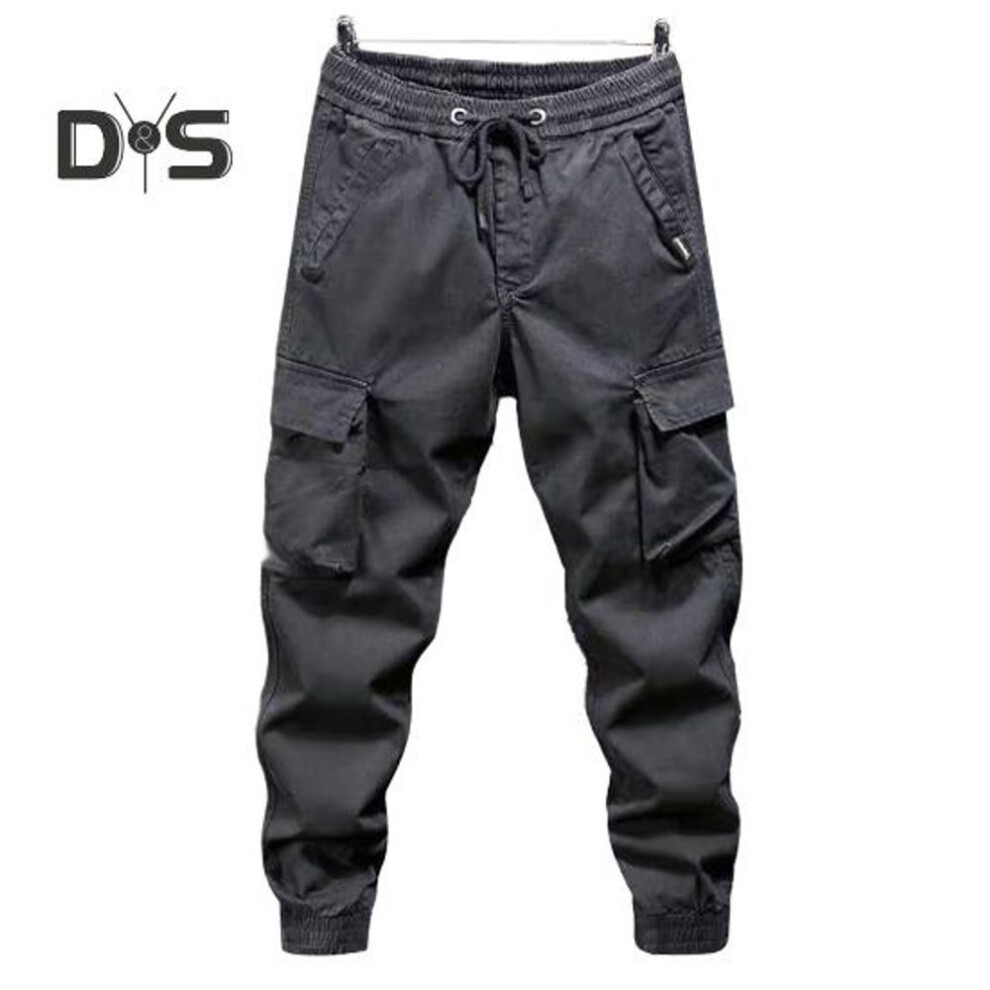 (dark gray, L) Women Cargo Pants With Multi Pockets Elastic Waist Ankle-banded Plus Size Loose Solid Color Outdoor Trousers For Camping Hiking Travel