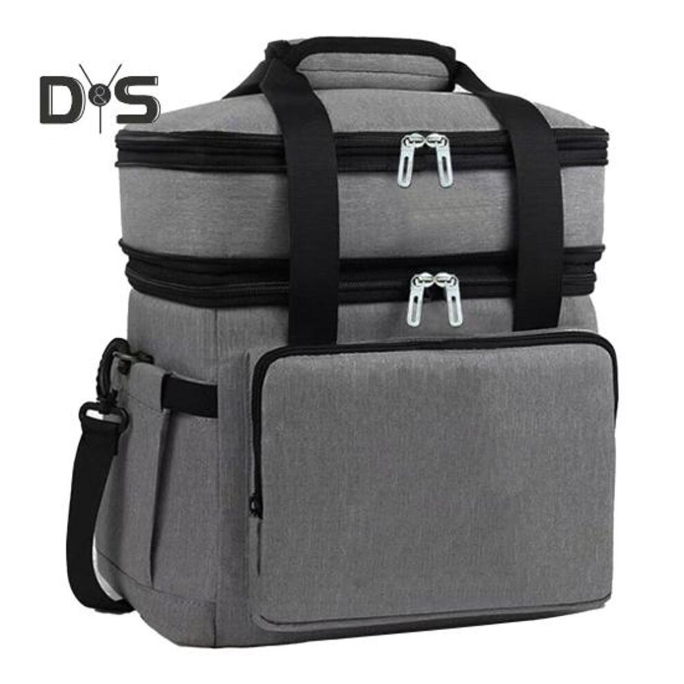 (grey) Insulated Lunch Bag 18L Double Deck Large Reusable Lunch Box Leakproof Expandable Tote Cooler Bag with Multi-Function Pocket for Work Adult Picnic
