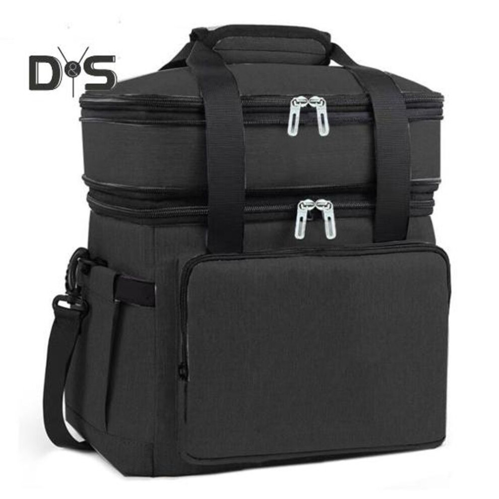 (black) Insulated Lunch Bag 18l Double Deck Large Reusable Lunch Box Leakproof Expandable Tote Cooler Bag With Multi-function Pocket For Work Adult Picnic
