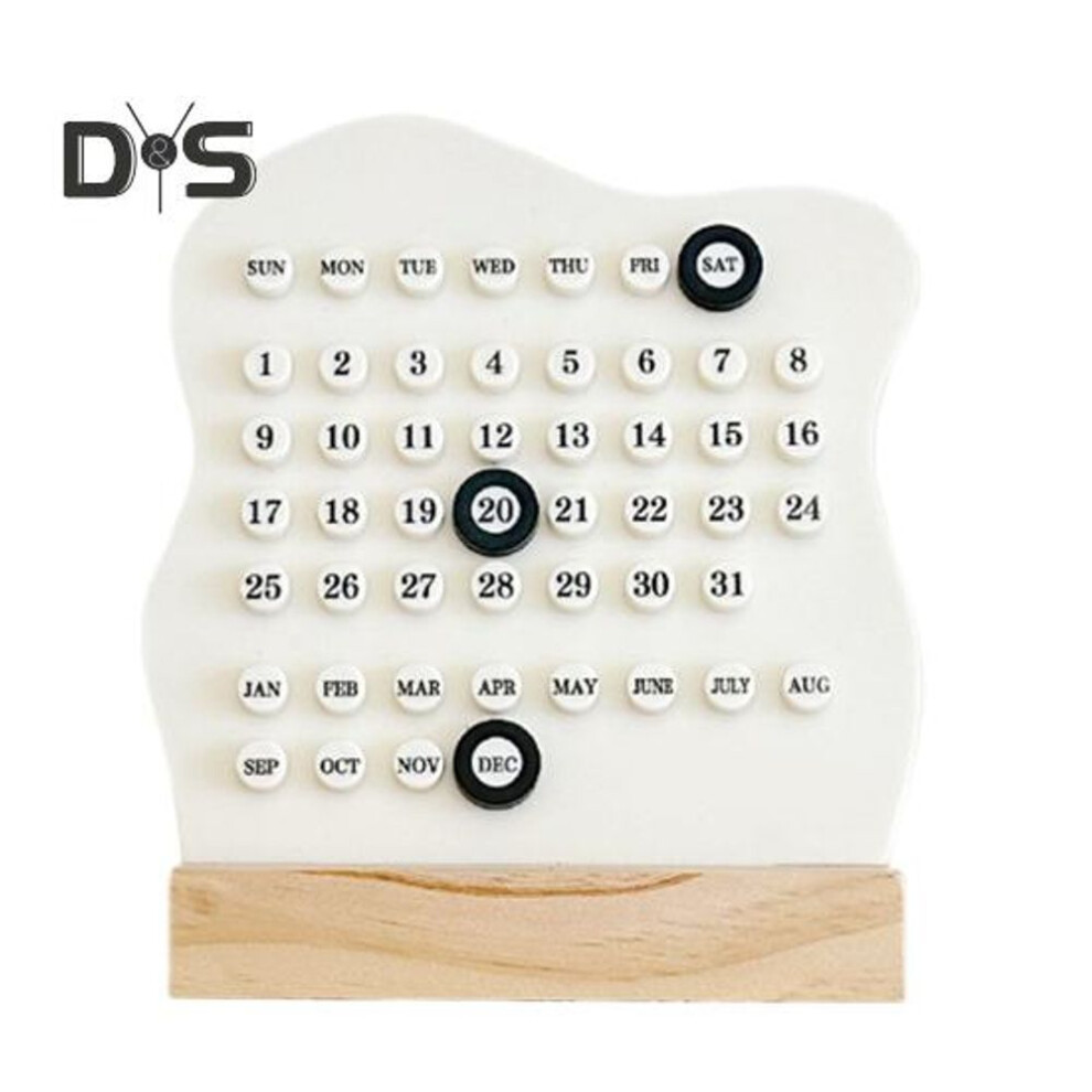 (white) Wood Perpetual Calendar Desktop Acrylic Calendar Stand Week Month Day Display Desk Decor For Home Office Shop Bar