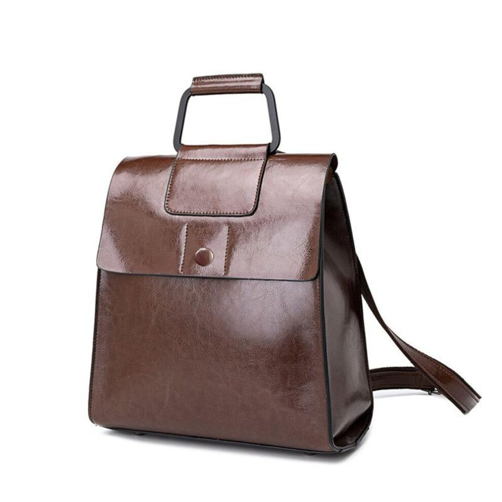 (coffee) Backpack Genuine Leather Women's Fashion Bag Oil Wax Cowhide Backpack