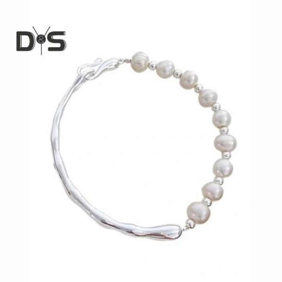(white) Beaded Bangle Bracelet For Women Silver Faux Pearl Cuff Bracelet Jewelry Gift For Mother's Day Wedding Anniversary