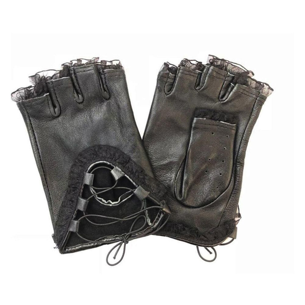 (B) Solid Color Strappy Fashion Design Fingerless Gloves Wrist Band Women Lolita Gloves Punk Costume