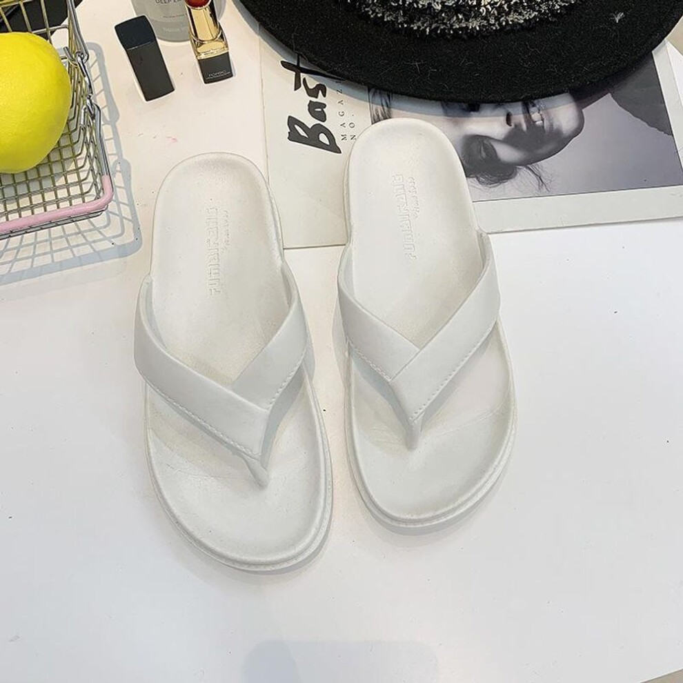(white, 36) Unisex Summer Flip Flops: Korean Style Non-Slip Beach Slippers for Men and Women
