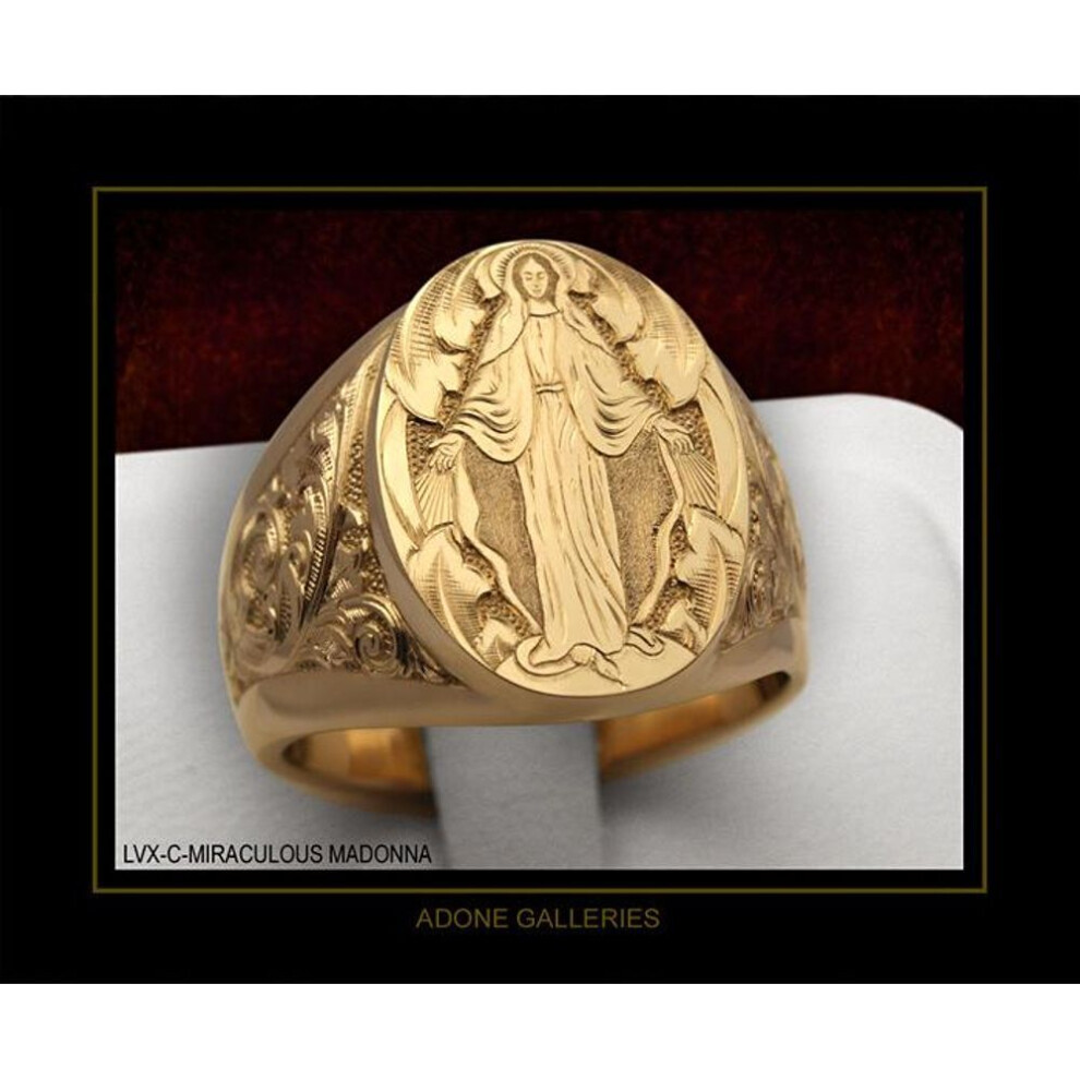 (Size 13) Hecheng Virgin Mary Blessing Hand Seal Ring - European & American Religious Men's Jewelry