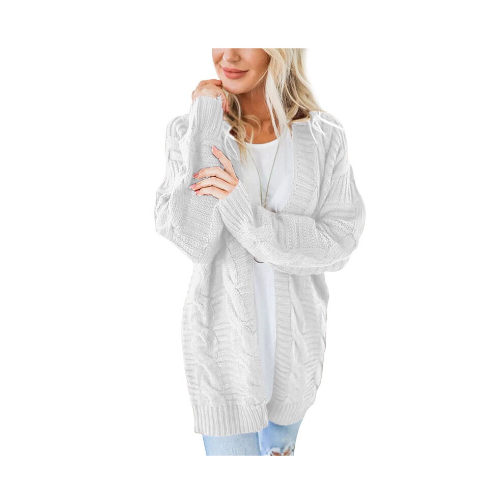(White,Tag M=US XS)Cardigan femme manches ample longue mode décontracté tricoté pull manteau outwear