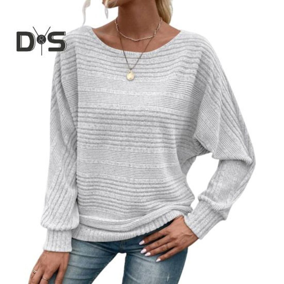 (M, light grey) Women T-shirt Round Neck Solid Color Long Sleeve T-Shirt Loose Fit Autumn Winter Casual Pullover Tops