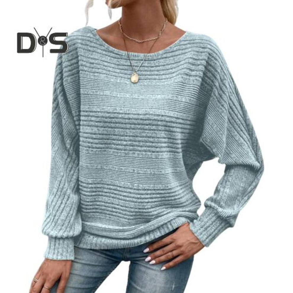 (XL, light blue) Women T-shirt Round Neck Solid Color Long Sleeve T-Shirt Loose Fit Autumn Winter Casual Pullover Tops
