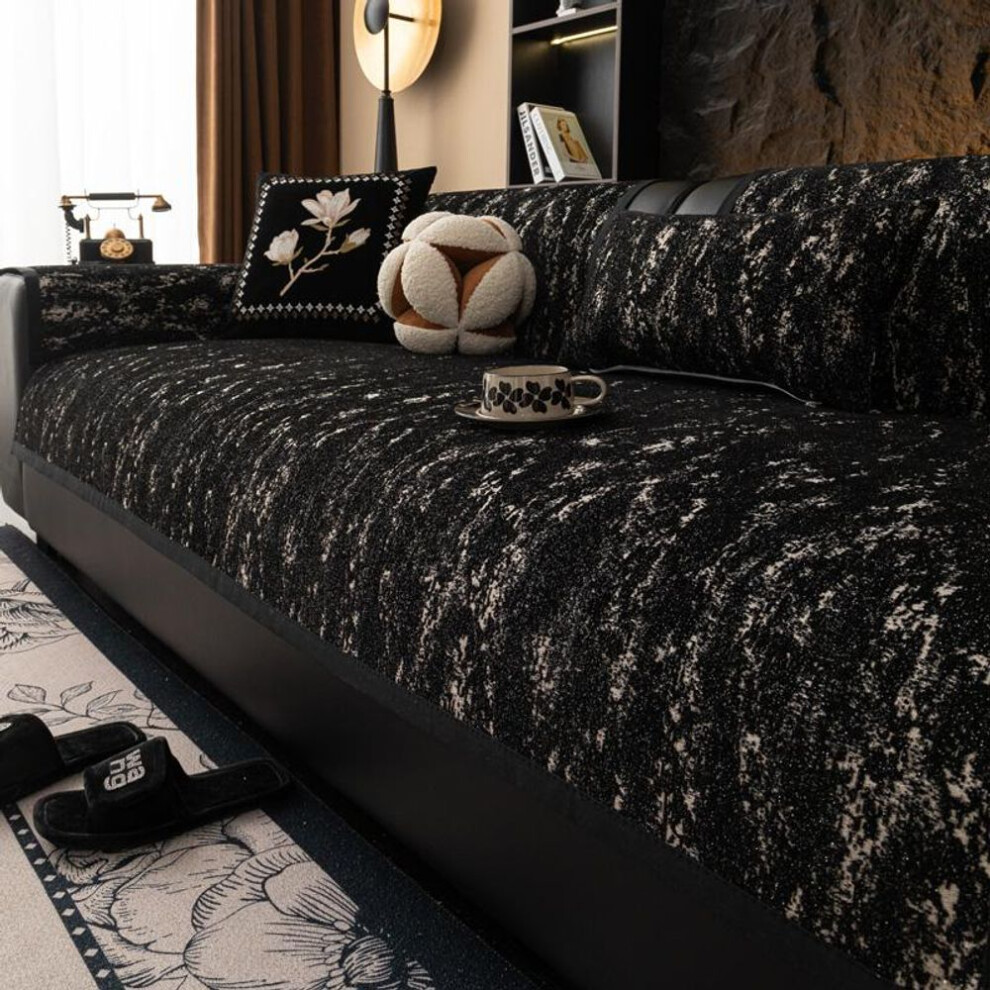 (black, 110x210cm) Chenille Anti-slip Sofa Cover Universal Non-Slip Couch Cover Towel Sofa Protective Mats for Living Room Decoration Sofa Cushion