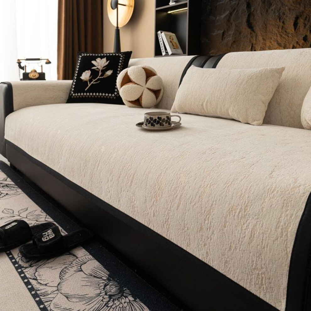 (beige, 110x110cm) Chenille Anti-slip Sofa Cover Universal Non-Slip Couch Cover Towel Sofa Protective Mats for Living Room Decoration Sofa Cushion