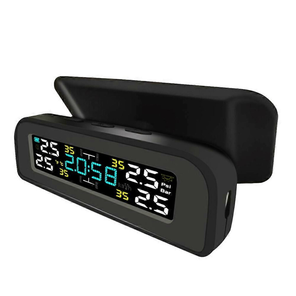 (As Show, One Size) Car Tpms Tire Pressure Monitoring System Car Wireless Solar Charging Alarm System Tpms With Clock, A 6909775598641
