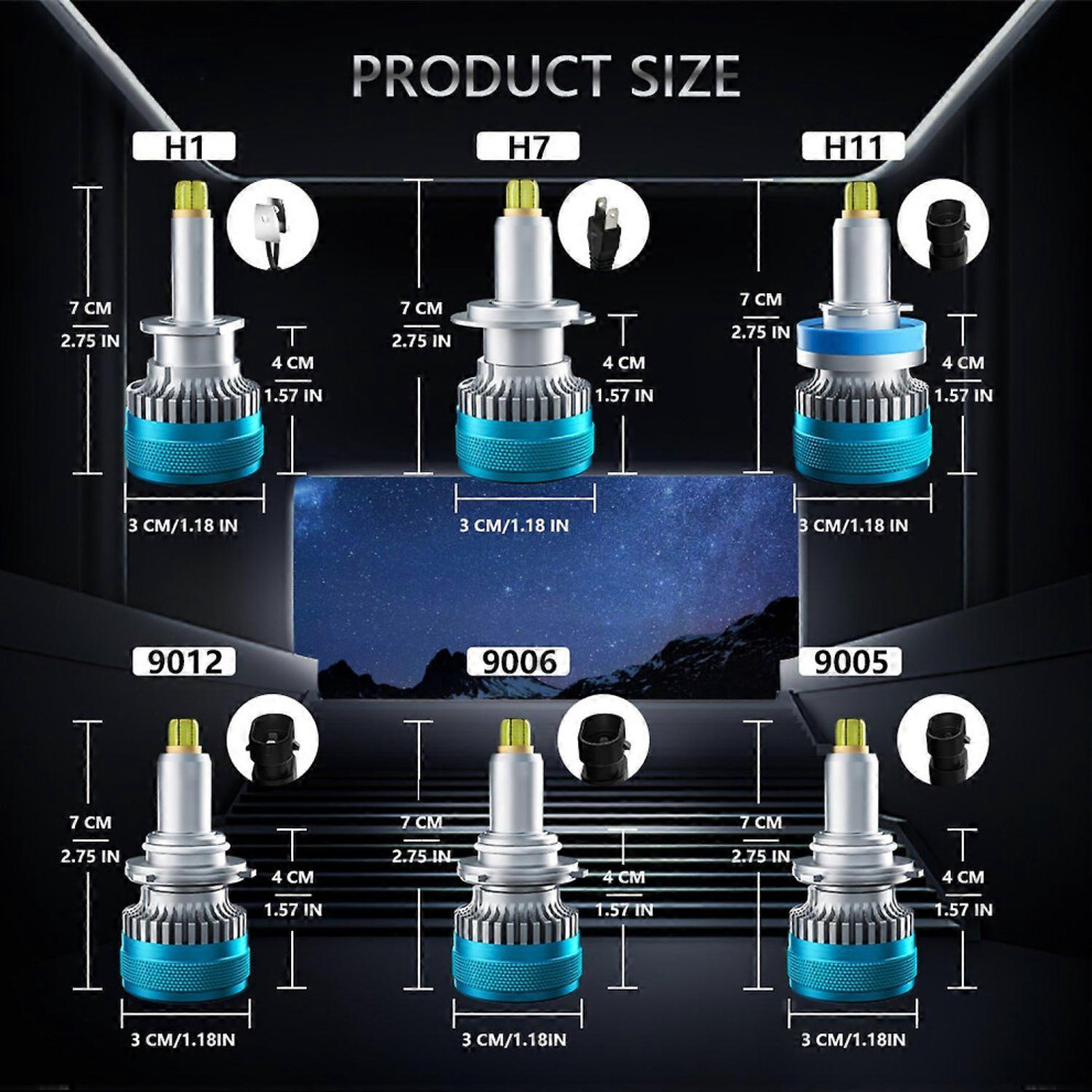 (As Show, One Size) H7 Led Headlight Bulbs Ip68 Waterproof Car Led Headlight Bulbs 6000K 100W Bright Led Headlights, 2Pc 6909775608425