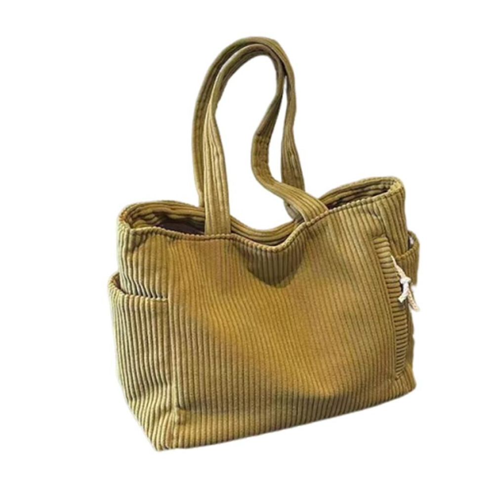 (yellow) Corduroy Corduroy Shoulder Bag Zip Closure Lunch Bags Fashion Women's Shopper Tote Bag  Going Out