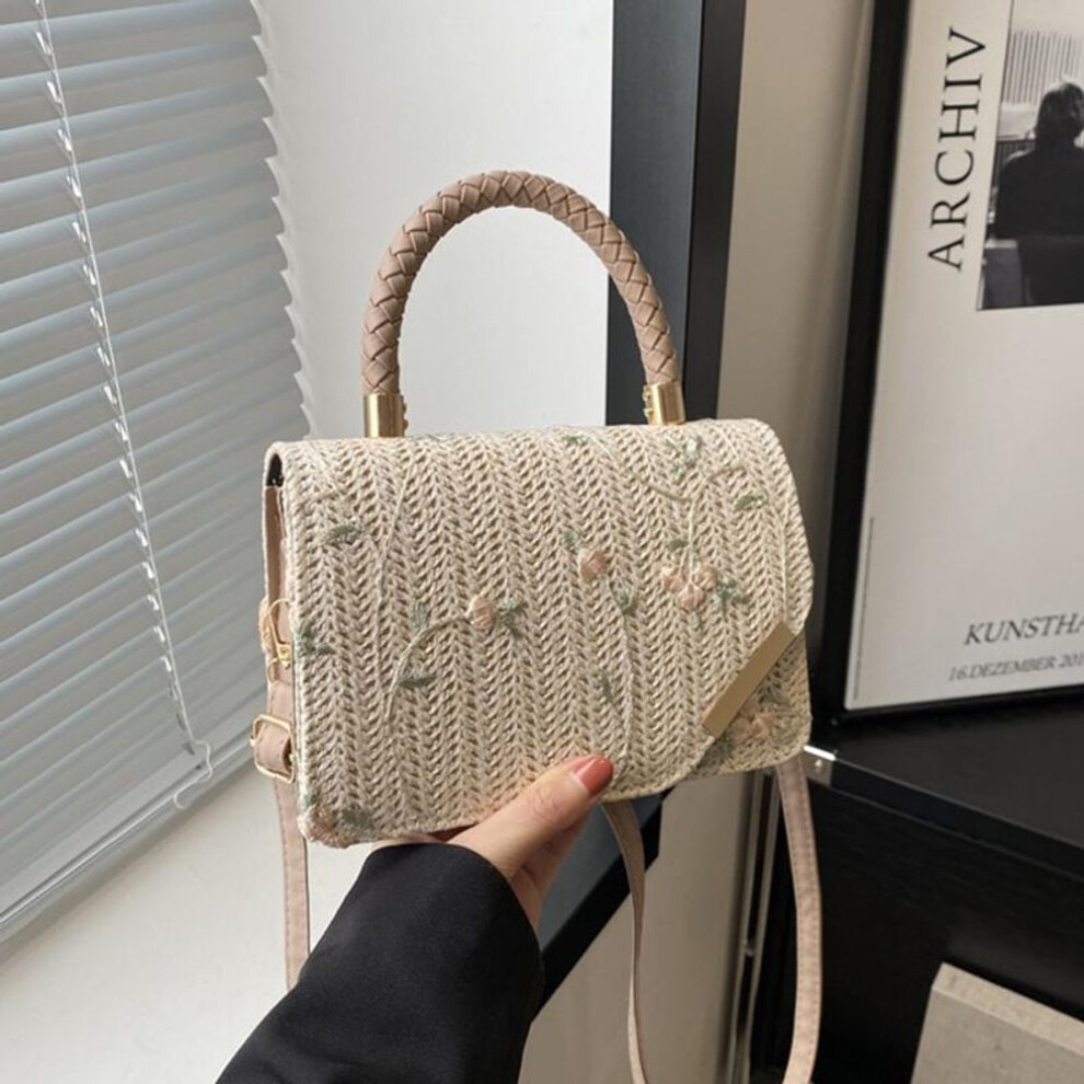 (khaki, 20x7.5x13.5cm) Yogodlns Casual Straw Woven Bags Ladies Summer Beach Square Small Fresh Pack New Women Travel Purses Handbags Shoulder Messenger Bag