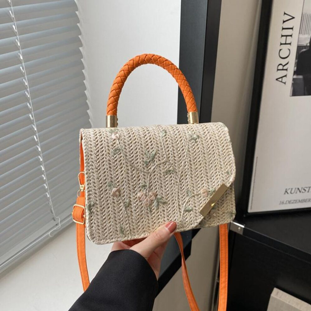 (orange, 20x7.5x13.5cm) Yogodlns Casual Straw Woven Bags Ladies Summer Beach Square Small Fresh Pack New Women Travel Purses Handbags Shoulder Messenger Bag