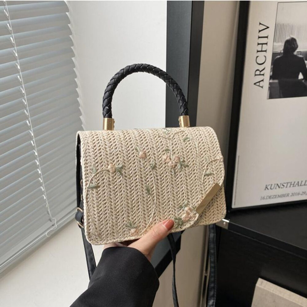 (black, 20x7.5x13.5cm) Yogodlns Casual Straw Woven Bags Ladies Summer Beach Square Small Fresh Pack New Women Travel Purses Handbags Shoulder Messenger Bag