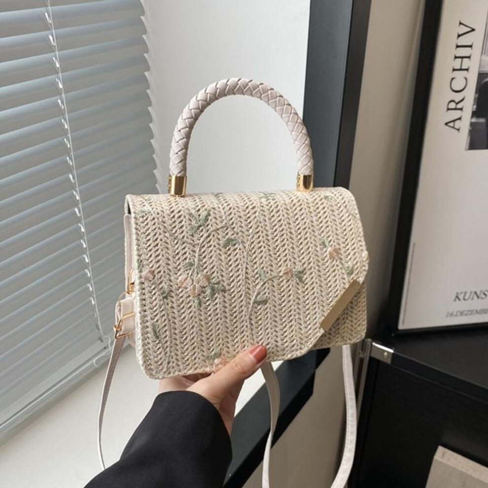 (white, 20x7.5x13.5cm) Yogodlns Casual Straw Woven Bags Ladies Summer Beach Square Small Fresh Pack New Women Travel Purses Handbags Shoulder Messenger Bag