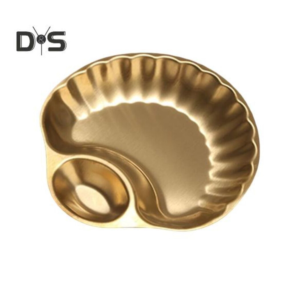 (golden, Shell) Stainless Steel Snack Tray Set with Dipping Bowl Fine Polished Design Sandwich Serving Tray for Sushi Chips Dumplings Salads
