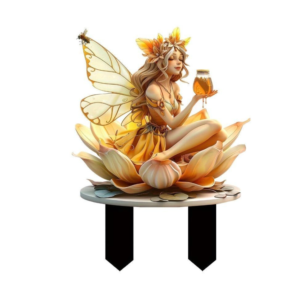 (orange) Creative Fairy Mini Figurine Acrylic Flower Fairy Statue Sculptures Lotus Elf Floor Plugs  Yard