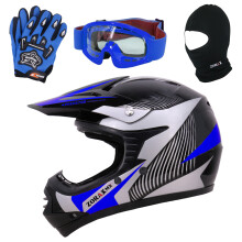(Blue, M) ZORAX X19 Kids Motorcycle Motorbike Helmet Child Goggles Gloves Balaclava QUAD ATV