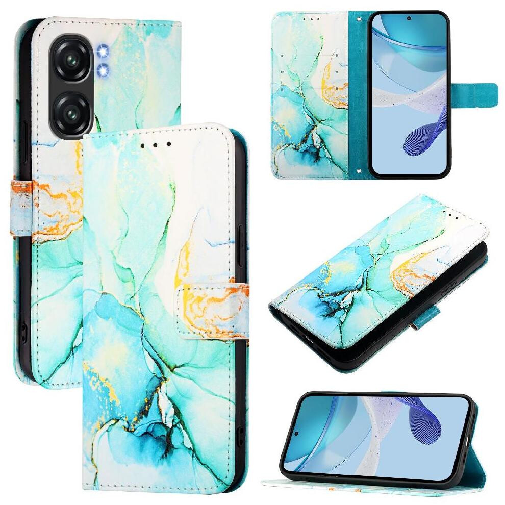 (Green) Case For Oukitel C58 Pu Leather Wallet Kickstand Marble Pattern Green 764563480005