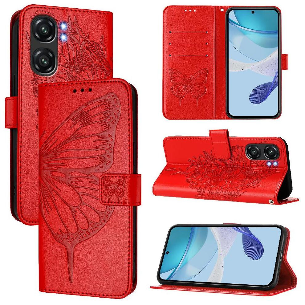 (Red) Case For Oukitel C58 Premium Leather Embossing Butterfly Flip Cover Magnetic Red 764563480029