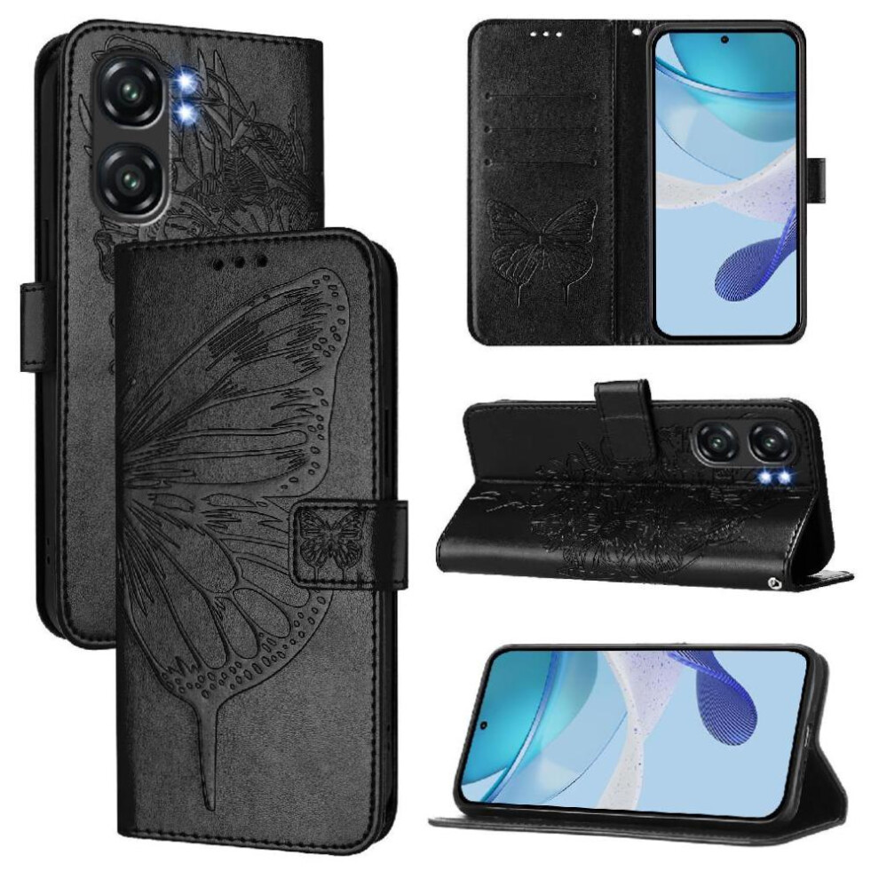 (Black) Case For Oukitel C58 Premium Leather Embossing Butterfly Flip Cover Magnetic Black 764563480012