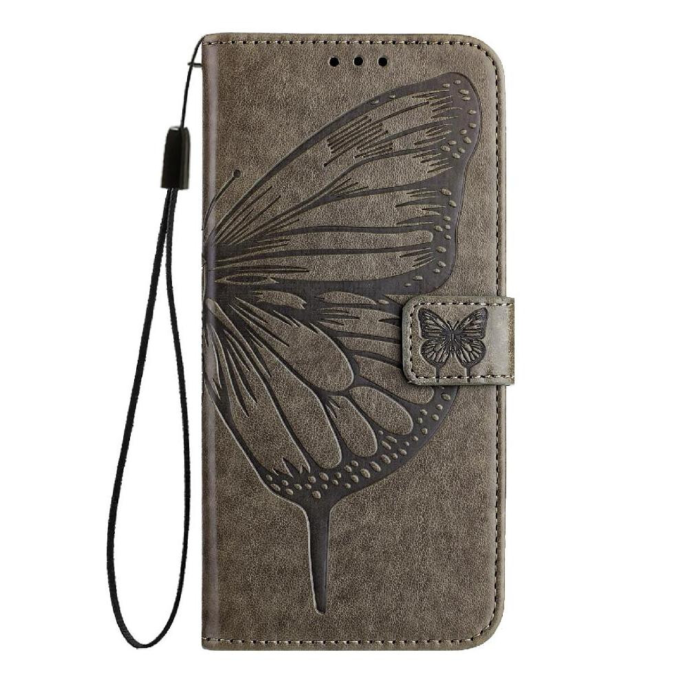 ( ) Case For Oukitel C58 Premium Leather Embossing Butterfly Flip Cover Magnetic Gray 764563480036