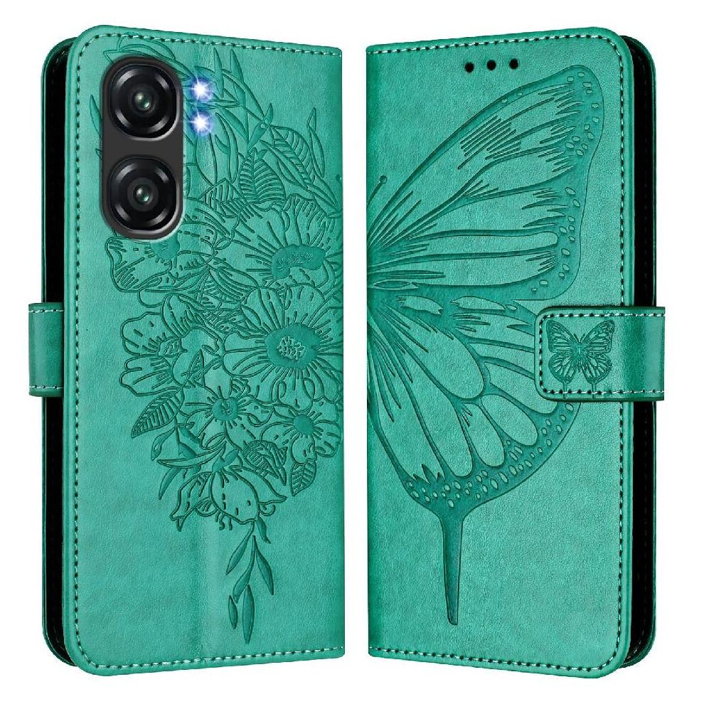 (Green) Case For Oukitel C58 Premium Leather Embossing Butterfly Flip Cover Magnetic Green 764563480050