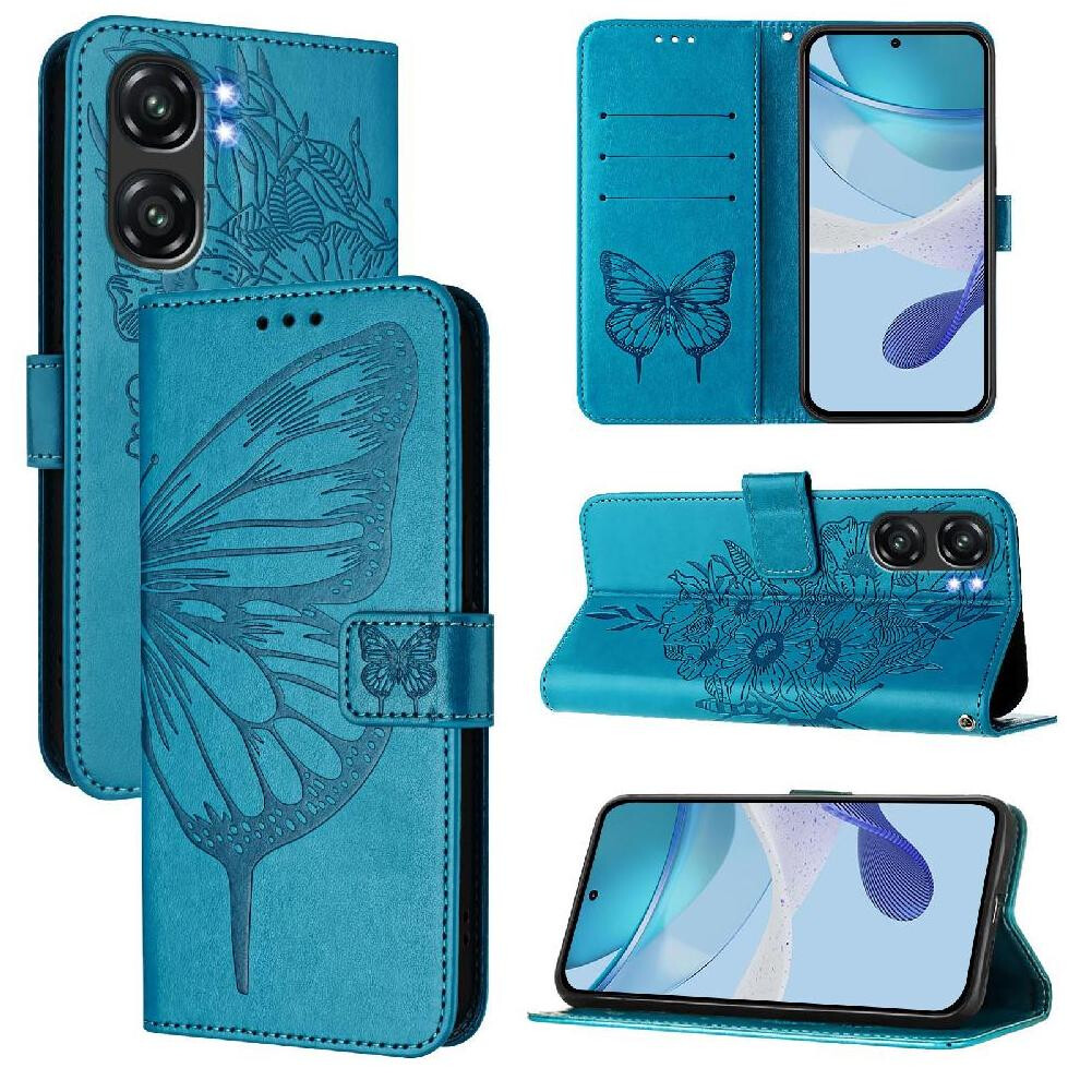 (Blue) Case For Oukitel C58 Premium Leather Embossing Butterfly Flip Cover Magnetic Blue 764563480043