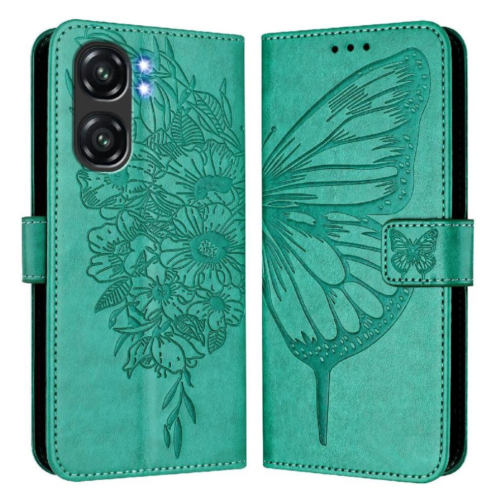 (Green) Case For Oukitel C58 Pro Premium Leather Flip Cover Magnetic Embossing Butterfly Green 764563480135