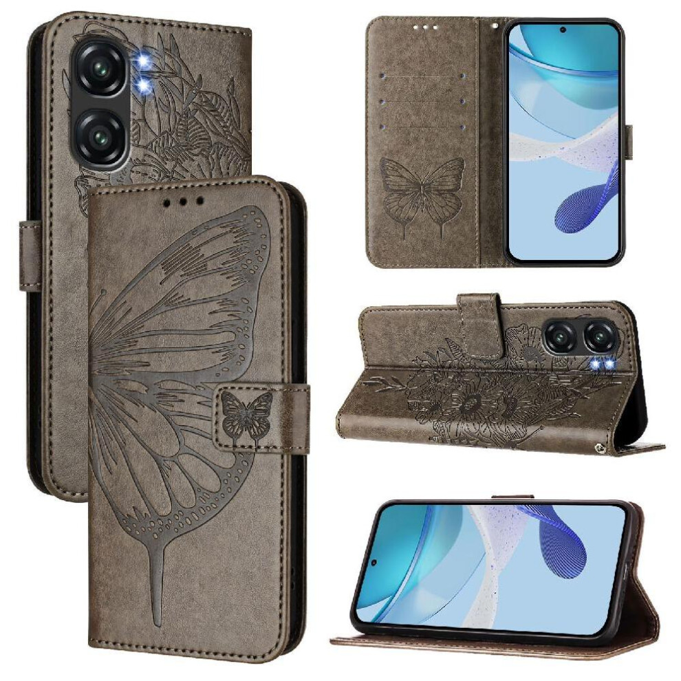 ( ) Case For Oukitel C58 Pro Premium Leather Flip Cover Magnetic Embossing Butterfly Gray 764563480111