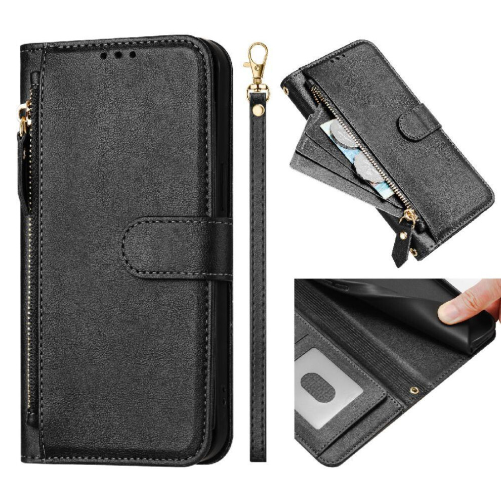 (Black) Flip Case For Oukitel C58 Card Holder Pu Leather Magnetic Zipper Black 764563481361