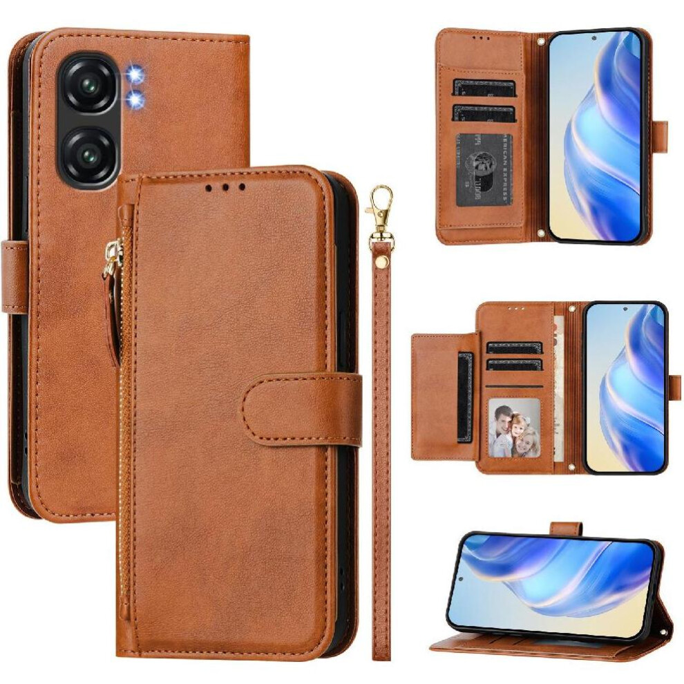 (Brown) Flip Case For Oukitel C58 Card Holder Pu Leather Magnetic Zipper Brown 764563481415