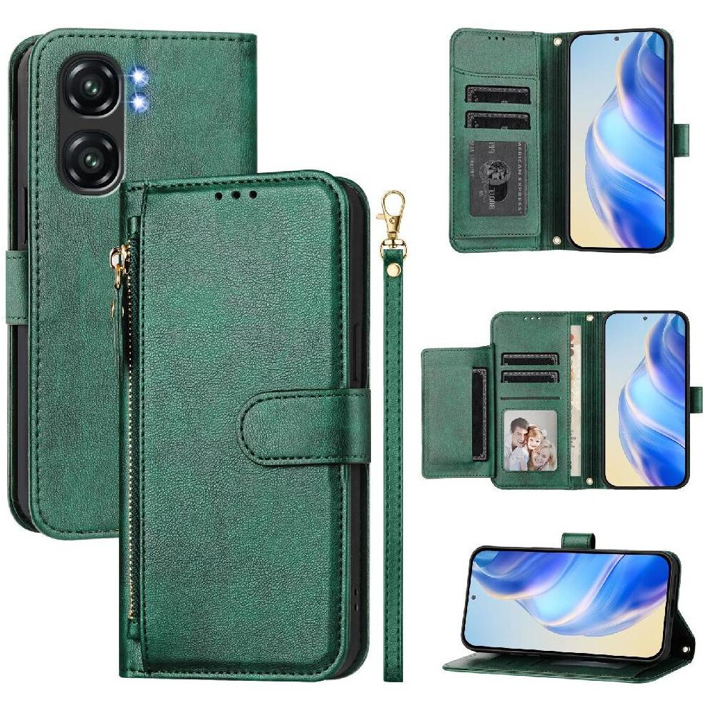 (Green) Flip Case For Oukitel C58 Card Holder Pu Leather Magnetic Zipper Green 764563481385