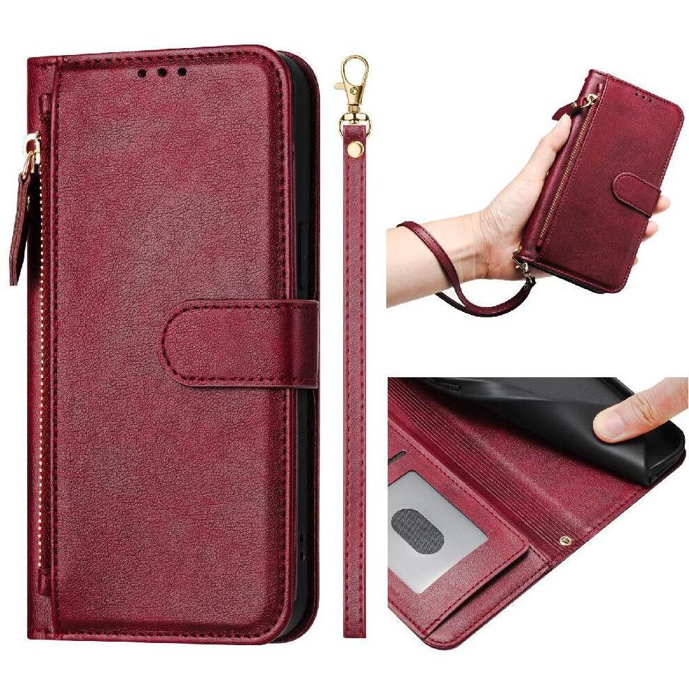 (Red) Flip Case For Oukitel C58 Card Holder Pu Leather Magnetic Zipper Red 764563481392