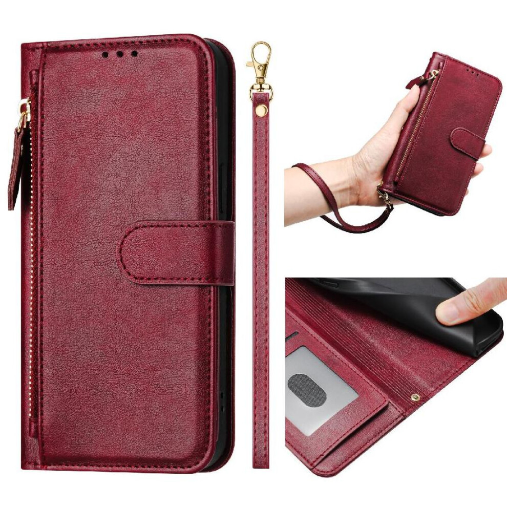 (Red) Flip Case For Oukitel C58 Pro Card Holder Pu Leather Magnetic Zipper Red 764563481453