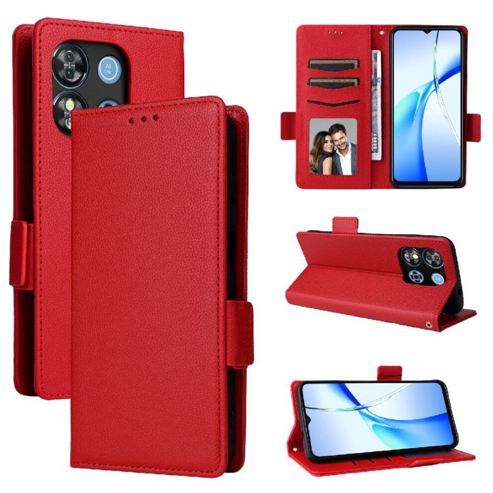 Photos - Case  Flip  for Oukitel C57s Wallet Side Buckle Magnetic Card Slots Holder Pu Leather(Red)