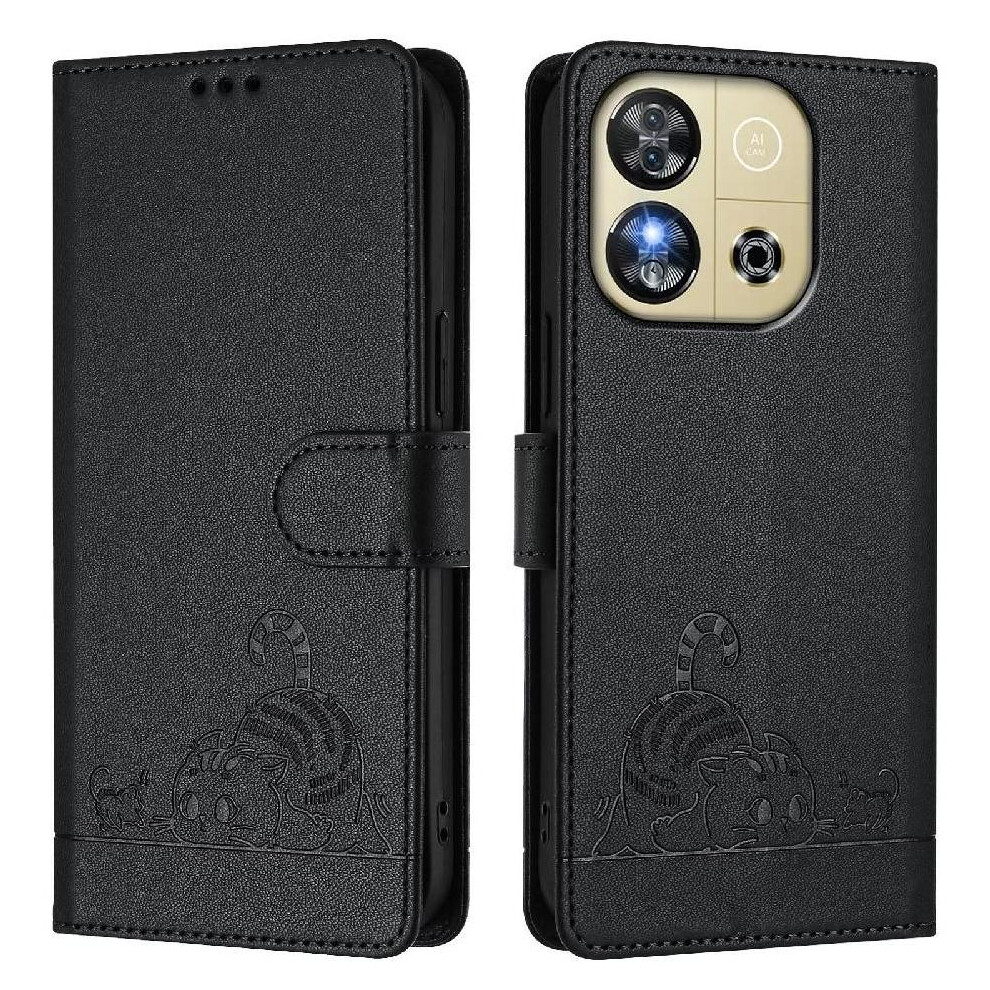 (Black) Case For Oukitel C57 Pro Wallet Flip Cover Card Slot Holder Kickstand Cat Rfid Black 764563482498