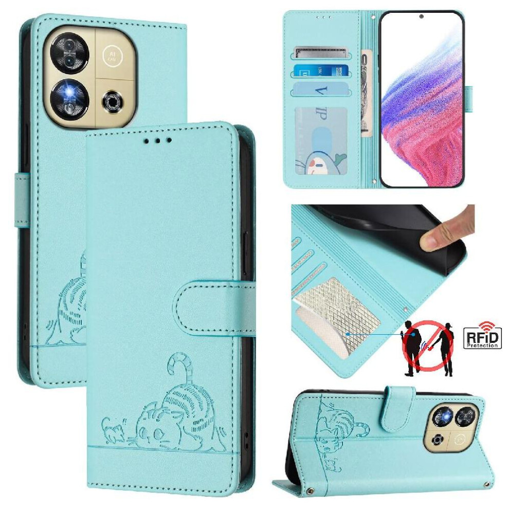 (Green) Case For Oukitel C57 Pro Wallet Flip Cover Card Slot Holder Kickstand Cat Rfid Green 764563482474