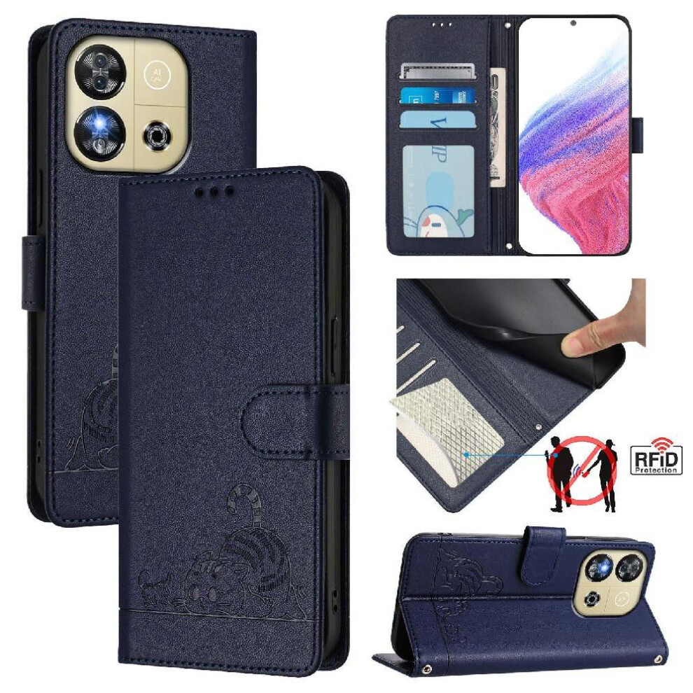 (Blue) Case For Oukitel C57s Cat Rfid Card Slot Holder Kickstand Wallet Flip Cover Blue 764563482559