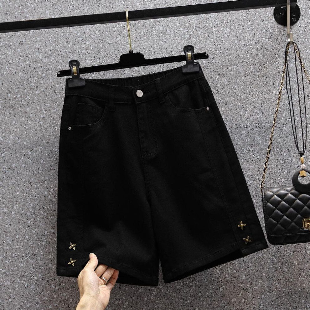 (black, XL) DIMANAF Plus Size Women Shorts Pants Summer Loose Jeans Short Basic Harem High Waist Solid Pants Elastic Waist