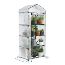 VOUNOT® Mini Greenhouse with 4-Tier Shelves Garden Greenhouse White 69x49x160cm