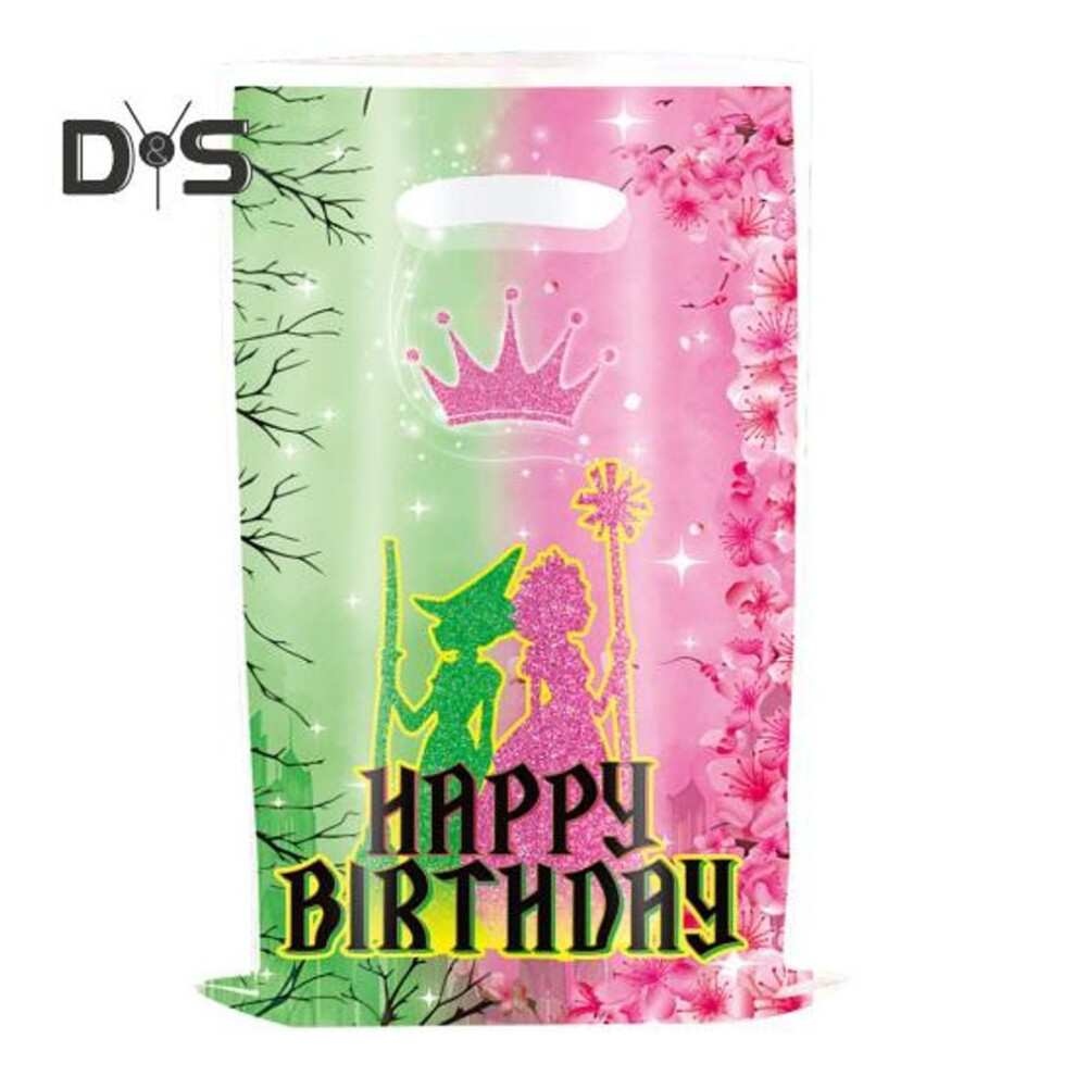 (as the picture, 10pcs) Witch Party Gift Bags Green And Pink Candy Treat Bag Plastic Snack Gift Pouch For Girls Birthday Party Baby Shower Supplies