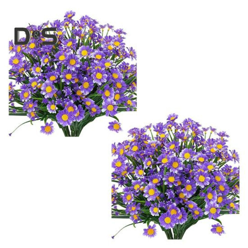 (purple) 2 Pcs Artificial Daisies Bunch Weatherproof Fake Plants Faux Greenery Artificial Daisies For Indoor Outside Garden Porch Wedding Decor