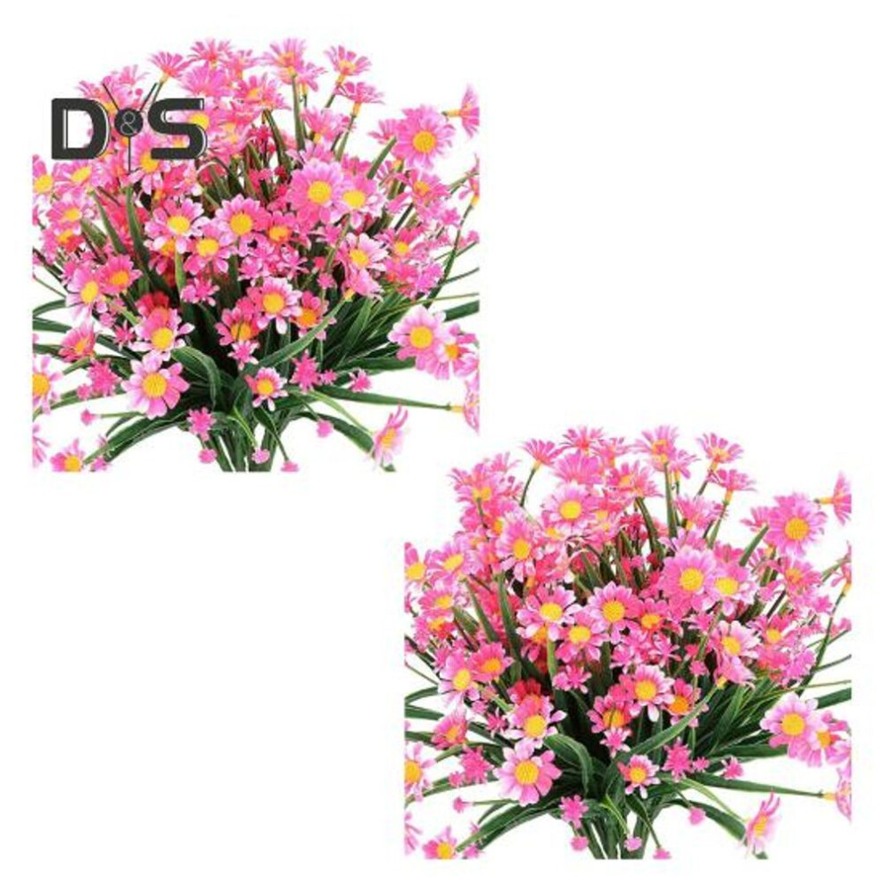 (pink) 2 Pcs Artificial Daisies Bunch Weatherproof Fake Plants Faux Greenery Artificial Daisies For Indoor Outside Garden Porch Wedding Decor
