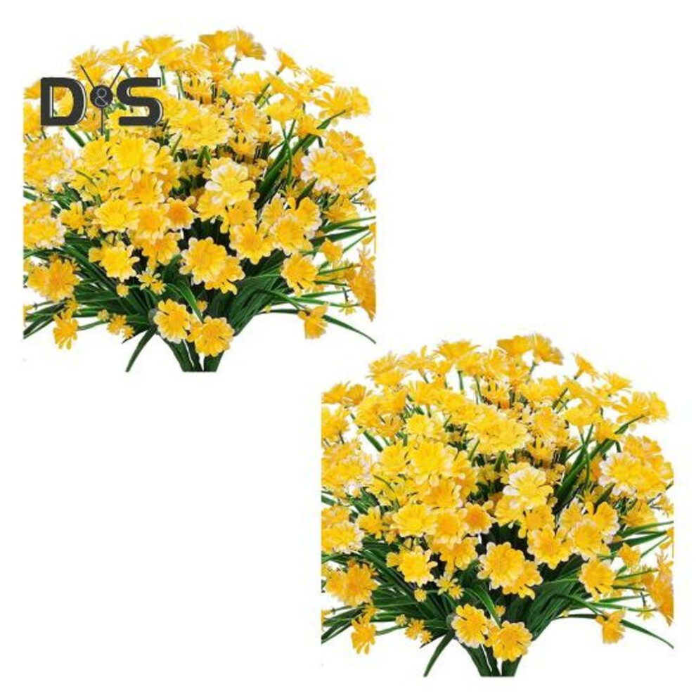 (yellow) 2 Pcs Artificial Daisies Bunch Weatherproof Fake Plants Faux Greenery Artificial Daisies For Indoor Outside Garden Porch Wedding Decor