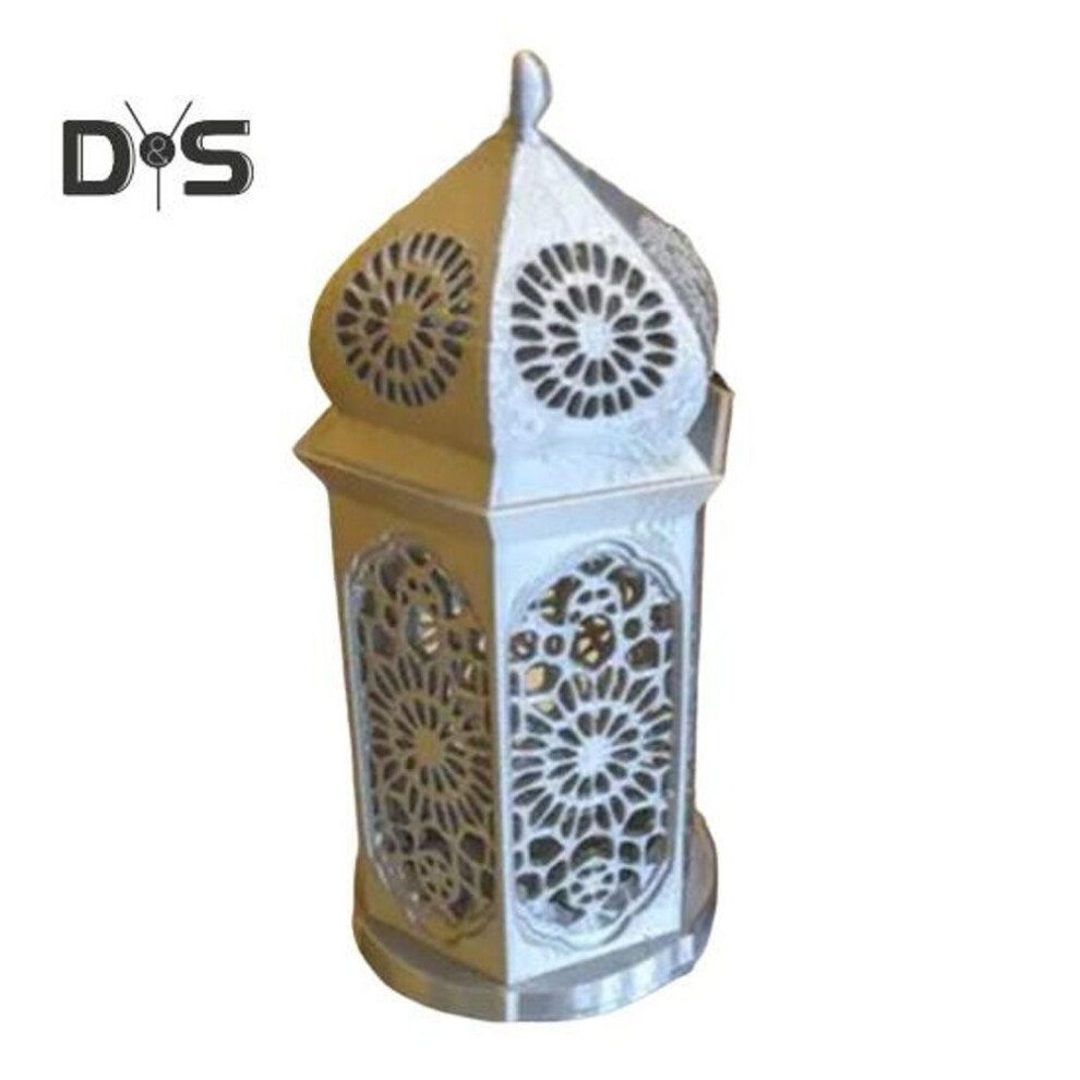 (silver) Moroccan Style Lantern 3D Printed Cutout Pattern Candle Lantern Arabic Tea Light Lantern For Patio Decor Home Parties Weddings Table Centerpiece