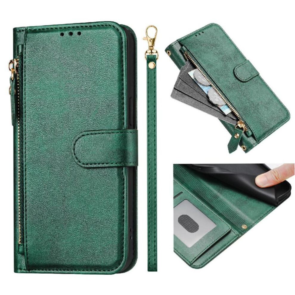 Photos - Case Flip for Oukitel C51 Zipper Card Holder Pu Leather Magnetic(Green)